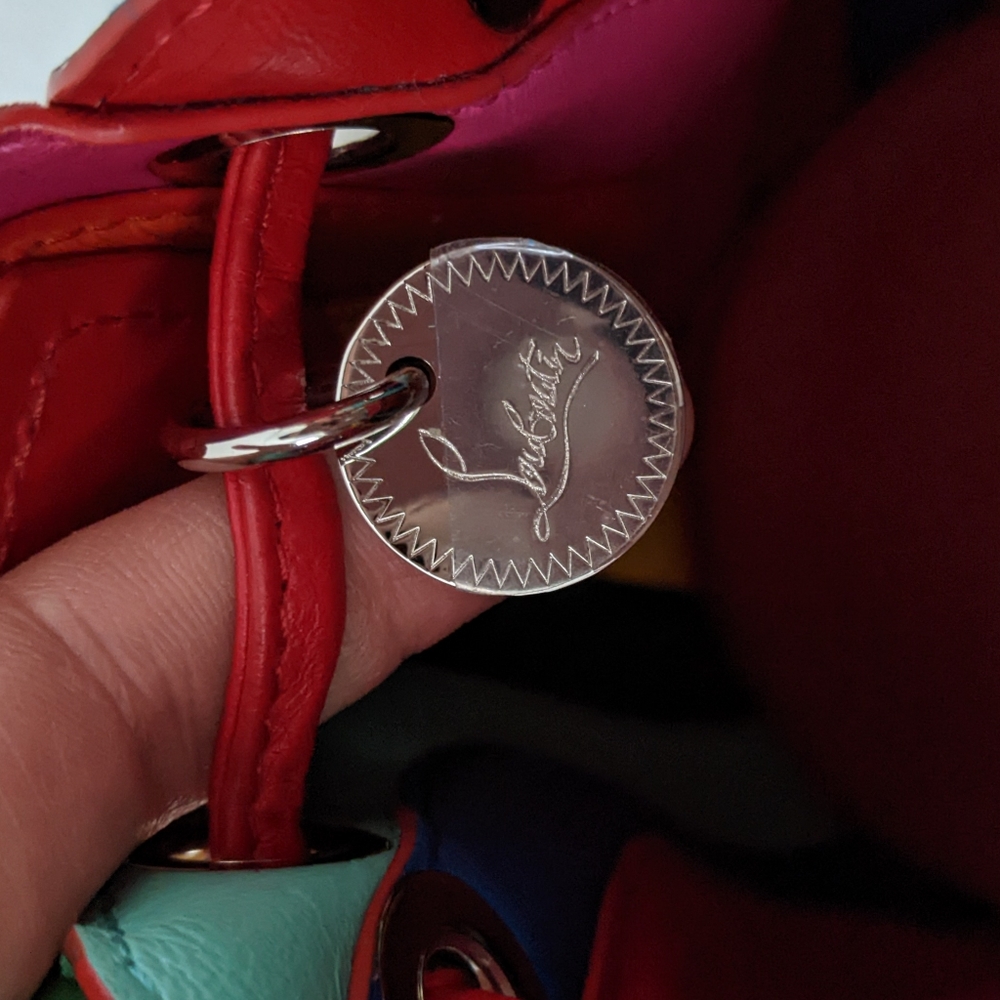 Christian Louboutin Suede Rainbow Marie Jane Bucket Bag - Picture 10 of 11